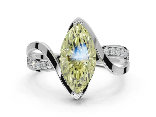 Marquise Bypass Solitaire Engagement Ring Setting for a Fancy Yellow Lab-Grown Diamond | Pavé Strands | White Gold
