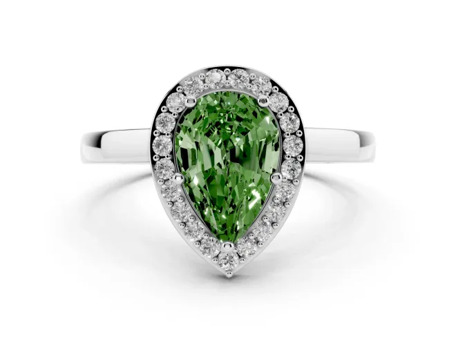 Pear-Shaped Thin Halo Engagement Ring Setting for a Fancy Green Lab-Grown Diamond | Slim Plain Band | White Gold