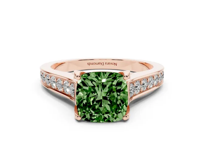 Cushion Cut Graduated Pavé Engagement Ring Setting for a Fancy Green Lab-Grown Diamond | Rose Gold
