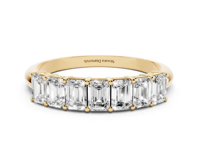 Emerald Cut Lab-Grown Diamond Half Eternity Band | Corner Claw Prongs | Yellow Gold