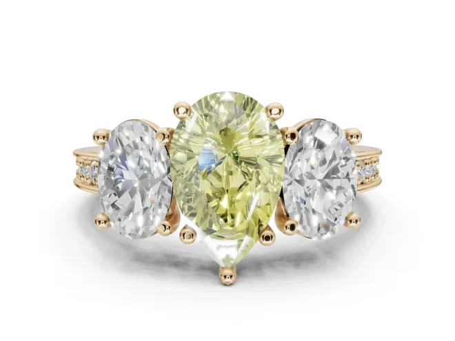 Pear-Shaped Vintage Three Stone Engagement Ring Setting for a Fancy Yellow Lab-Grown Diamond | Yellow Gold