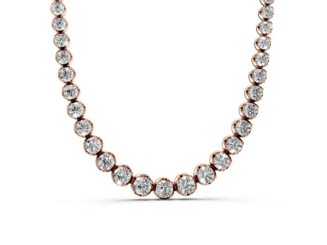 Round Lab-Grown Diamond Graduated Bezel Tennis Necklace | Close-Set Bezels | Rose Gold