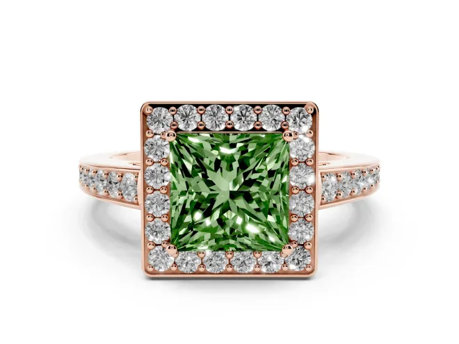 Princess Cut Framed Halo Engagement Ring Setting for a Fancy Green Lab-Grown Diamond | Rose Gold