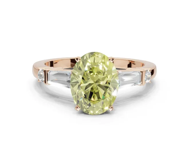 Oval Tapered Baguette Engagement Ring Setting for a Fancy Yellow Lab-Grown Diamond | Rose Gold