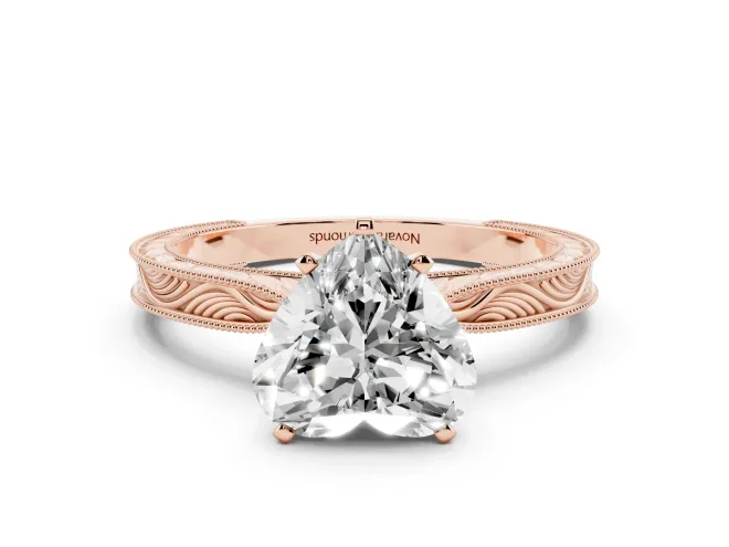 Heart-Shaped Engraved Solitaire Engagement Ring Setting | Milgrain Edges | Rose Gold