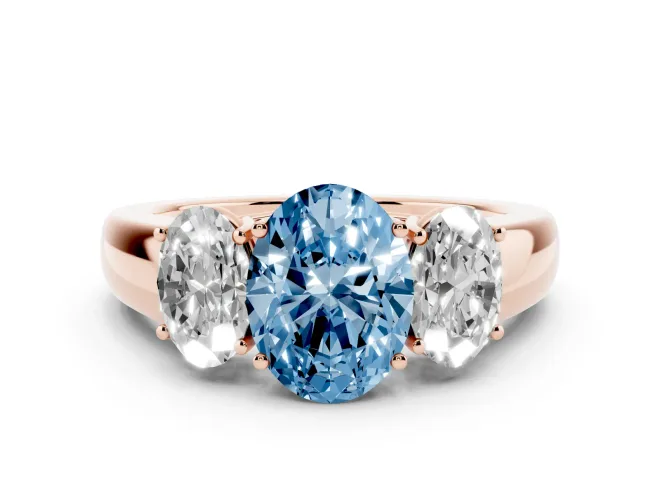 Oval 3 Stone Engagement Ring Setting for a Fancy Blue Lab-Grown Diamond | Rose Gold