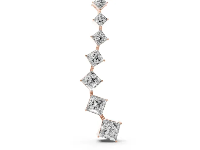 Princess Cut Lab-Grown Diamond Graduated Curve Drop Necklace | Set on Point | Rose Gold