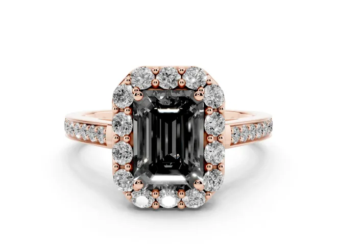 Emerald Cut Floral Halo Engagement Ring Setting for a Black Center | Large Round Accents | Rose Gold