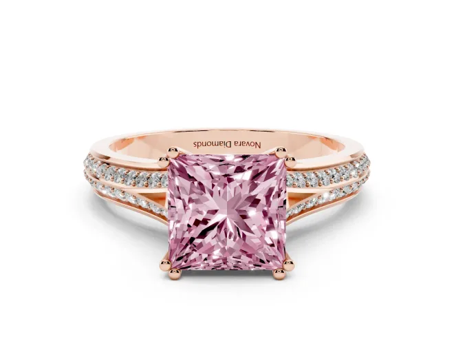 Princess Cut Split Shank Engagement Ring Setting for a Fancy Pink Lab-Grown Diamond | Pavé Band | Rose Gold