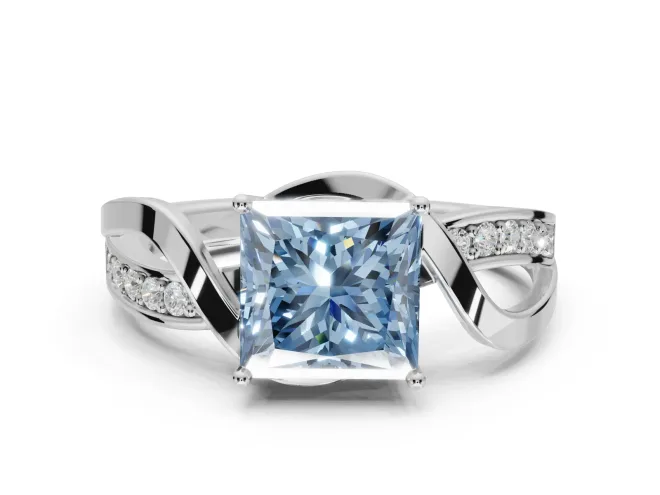Princess Cut Bypass Engagement Ring Setting for a Fancy Blue Lab-Grown Diamond | Sterling Silver - Design NV-24814