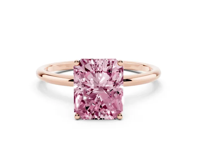 Radiant Cut Thin Solitaire Engagement Ring Setting for a Fancy Pink Lab-Grown Diamond | Straight Plain Band | Rose Gold