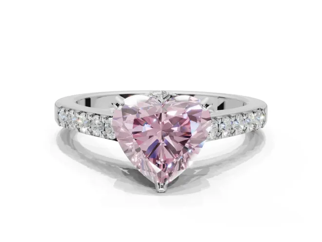 Heart-Shaped Pavé Solitaire Engagement Ring Setting for a Fancy Pink Lab-Grown Diamond | Crossover Gallery | White Gold
