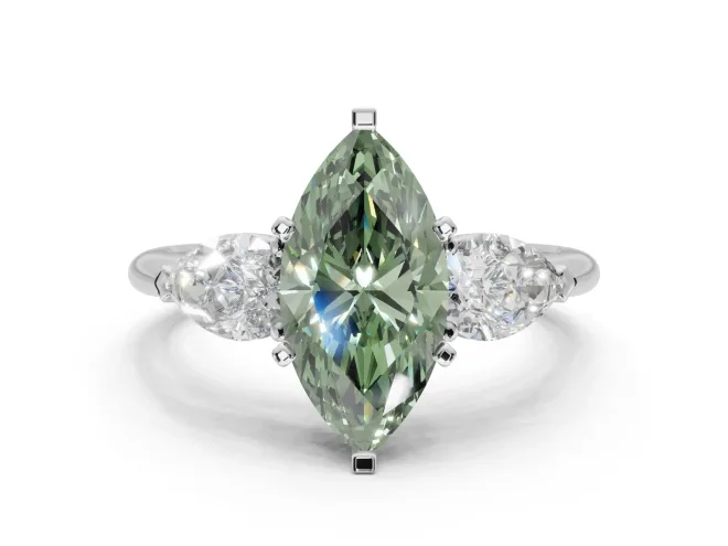 Marquise 3-Stone Engagement Ring Setting for a Fancy Green Lab-Grown Diamond | White Gold