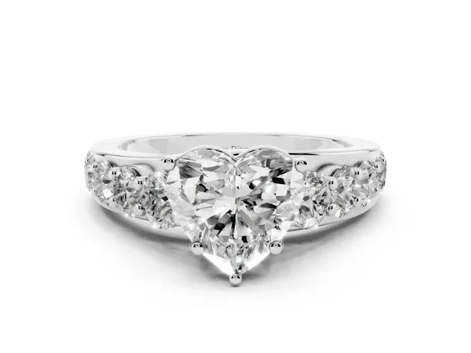 Heart-Shaped Graduated Side Stone Engagement Ring Setting | Shared Prong Rails | White Gold