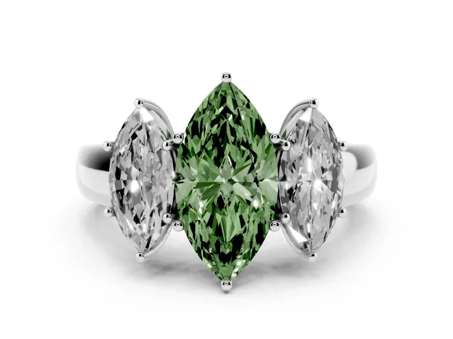 Marquise 3 Stone Engagement Ring Setting for a Fancy Green Lab-Grown Diamond | Platinum