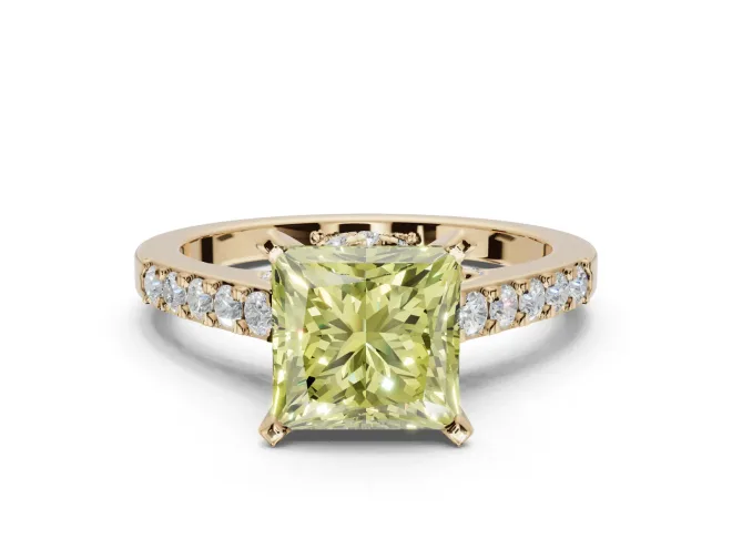 Princess Cut Pavé Engagement Ring Setting for a Fancy Yellow Lab-Grown Diamond | Crossover Gallery | Yellow Gold