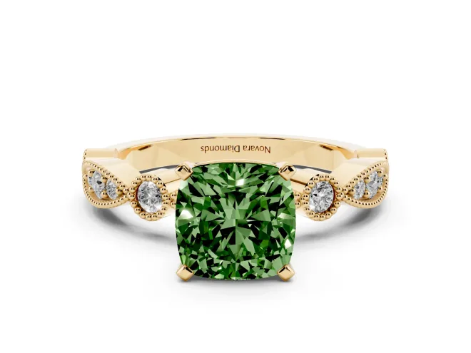 Cushion Cut Vintage Engagement Ring Setting for a Fancy Green Lab-Grown Diamond | Yellow Gold