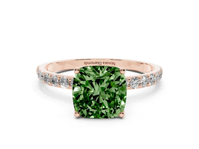 Cushion Cut Pavé Engagement Ring Setting for a Fancy Green Lab-Grown Diamond | Slim Band | Rose Gold