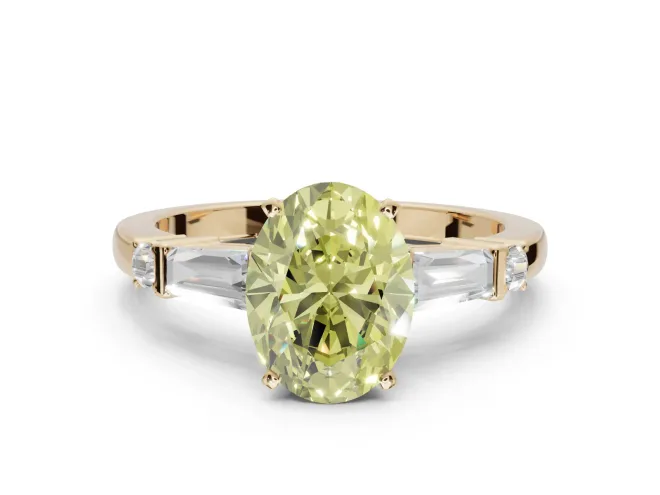 Oval Tapered Baguette Engagement Ring Setting for a Fancy Yellow Lab-Grown Diamond | Yellow Gold
