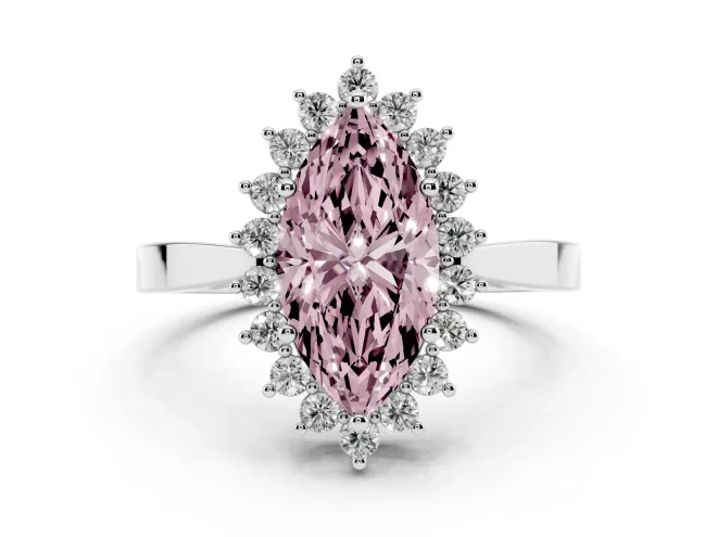 Marquise Scalloped Halo Engagement Ring Setting for a Fancy Pink Lab-Grown Diamond | White Gold