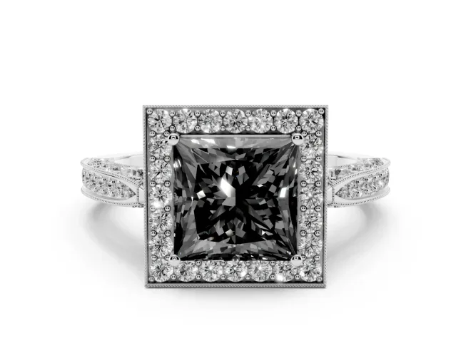 Fancy Black Princess Cut Diamond Halo Engagement Ring Set in Silver with Accent Split Shank Band