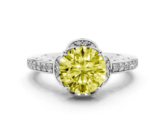 Round Floral Pavé Engagement Ring Setting for a Fancy Yellow Lab-Grown Diamond | White Gold