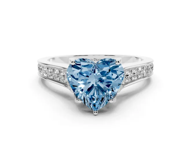 Heart-Shaped Graduated Pavé Engagement Ring Setting for a Fancy Blue Lab-Grown Diamond | Platinum