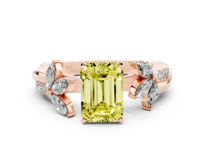Emerald Cut Floral Vine Engagement Ring Setting for a Fancy Yellow Lab-Grown Diamond | Rose Gold
