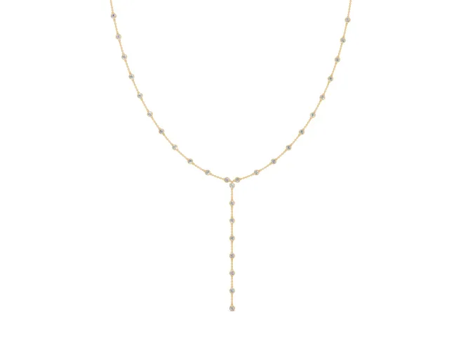 Round Lab-Grown Diamond Bezel Station Y Necklace | Station Drop | Yellow Gold