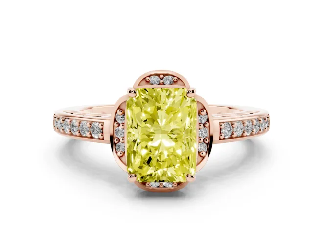 Radiant Cut Floral Pavé Engagement Ring Setting for a Fancy Yellow Lab-Grown Diamond | Rose Gold