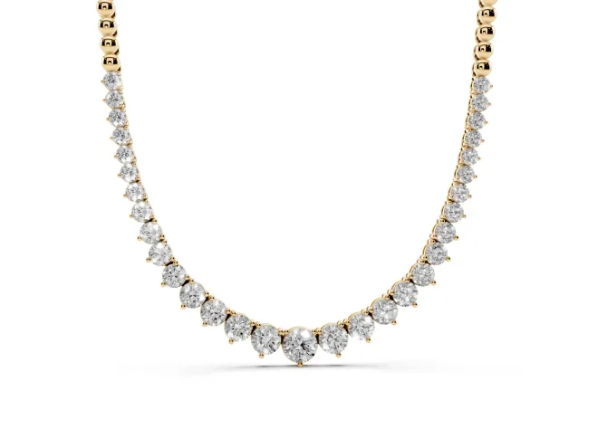 Round Lab-Grown Diamond Graduated Tennis Necklace | Polished Bead Back | Yellow Gold