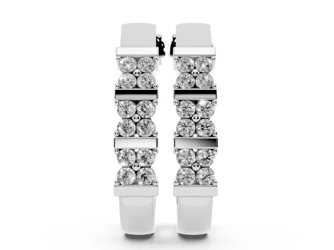 Round Lab-Grown Diamond Double Row Hoop Earrings | Grouped Stones | Sterling Silver