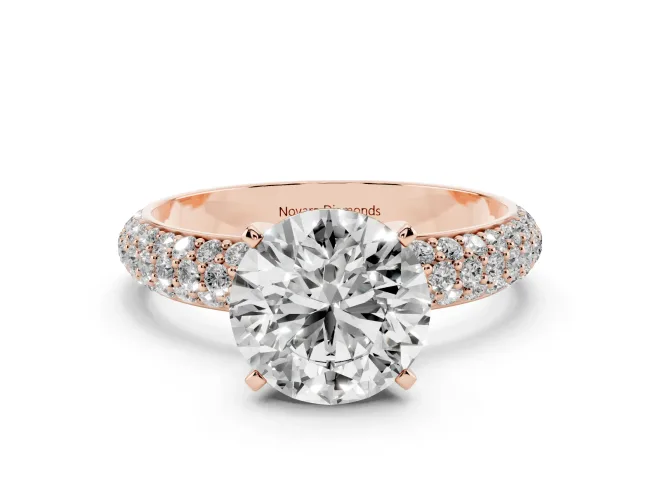 Round Pavé Solitaire Engagement Ring Setting | Domed Pavé Band | Rose Gold