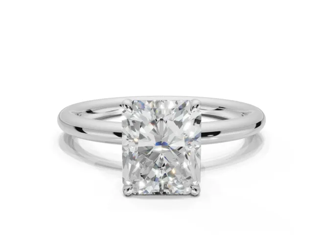 Radiant Cut Hidden Halo Engagement Ring Setting | Thin Plain Band | White Gold