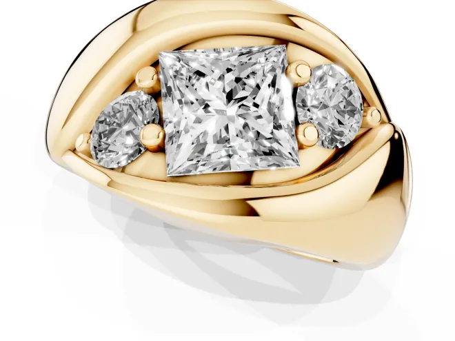 Princess Cut Three Stone Bypass Engagement Ring Setting | Sculpted Crossover Band | Yellow Gold – second view