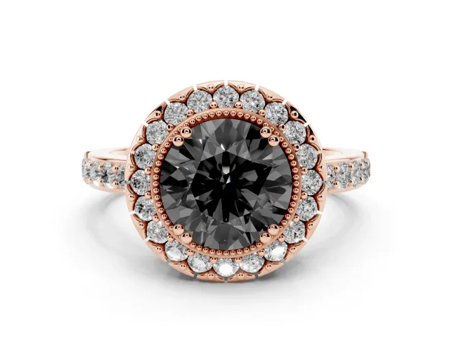 Round Vintage Milgrain Halo Engagement Ring Setting for a Black Center | Pierced Gallery | Rose Gold
