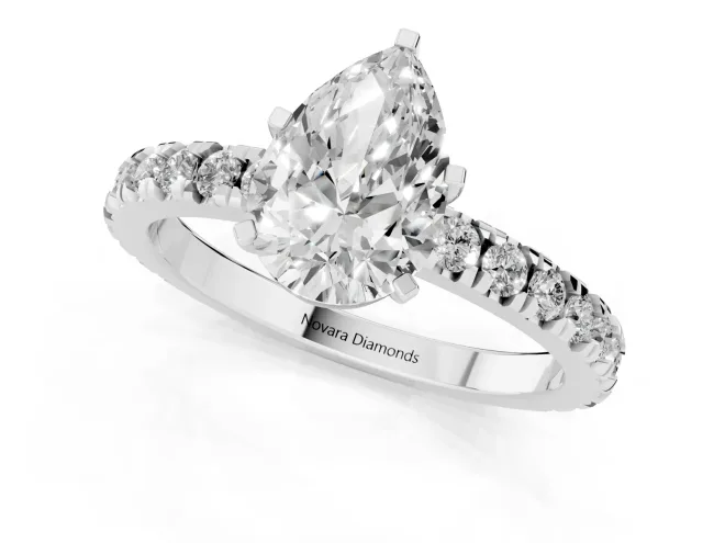Pear Cut Diamond Pavé Band Solitaire Set in White gold with Prong Setting – second view