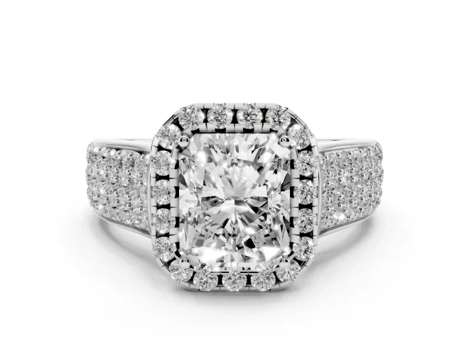 Radiant Cut Pavé Engagement Ring Setting | Wide Three-Row Band | White Gold