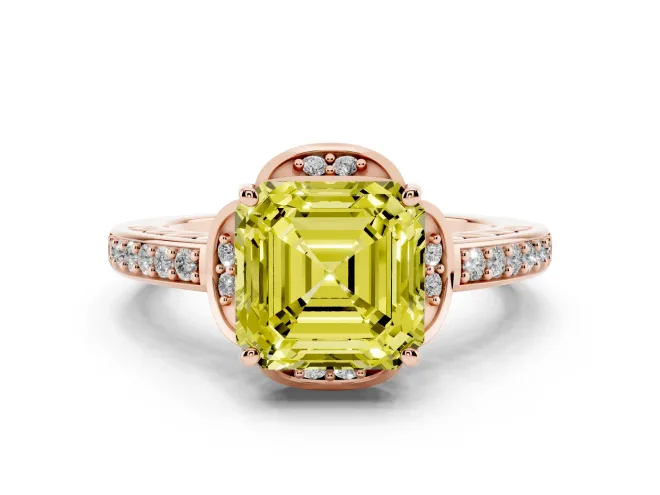 Asscher Cut Floral Pavé Engagement Ring Setting for a Fancy Yellow Lab-Grown Diamond | Rose Gold