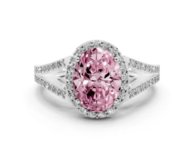 Oval Split Shank Halo Engagement Ring Setting for a Fancy Pink Lab-Grown Diamond | White Gold