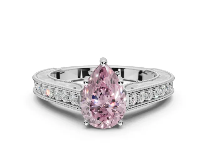 Pear-Shaped Vintage Pavé Engagement Ring Setting for a Fancy Pink Lab-Grown Diamond | Sterling Silver