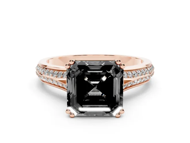 Asscher Cut Split Shank Engagement Ring Setting for a Black Center | Pavé Band | Rose Gold