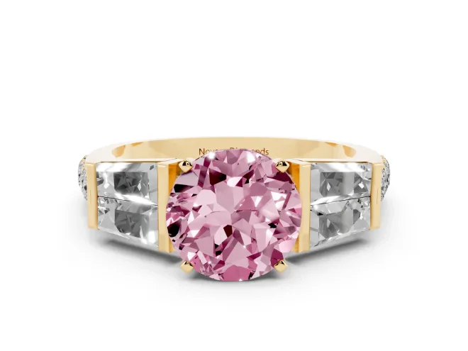 Round Channel Set Baguette Engagement Ring Setting for a Fancy Pink Lab-Grown Diamond | Yellow Gold