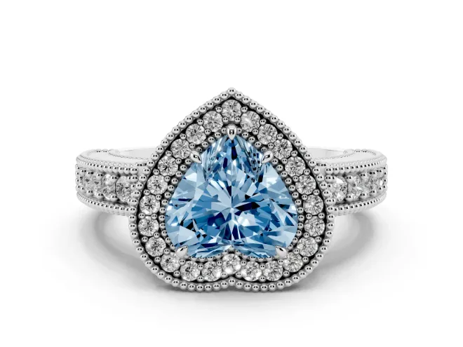 Heart-Shaped Halo Engagement Ring Setting for a Fancy Blue Lab-Grown Diamond | Platinum