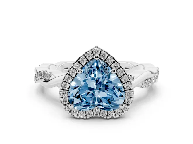 Heart-Shaped Twisted Halo Engagement Ring Setting for a Fancy Blue Lab-Grown Diamond | White Gold