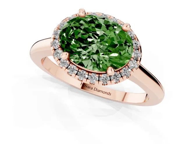 Oval Halo Engagement Ring Setting for a Fancy Green Lab-Grown Diamond | Plain Polished Band | Rose Gold – second view