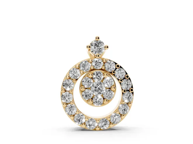 Round Lab-Grown Diamond Offset Cluster Circle Pendant | Pavé Outline | Yellow Gold