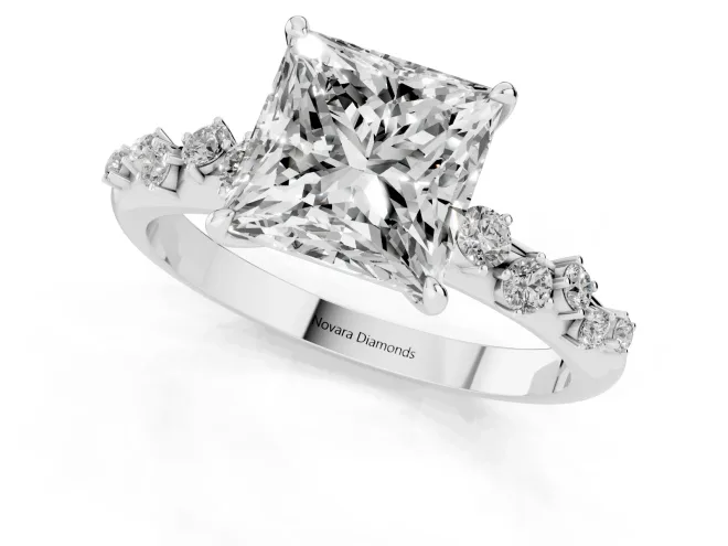 Princess Cut Diamond Cluster Solitaire Ring Set in Silver with Prong Setting – second view