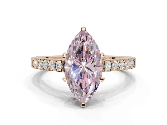 Marquise Pavé Solitaire Engagement Ring Setting for a Fancy Pink Lab-Grown Diamond | Crossover Gallery | Rose Gold
