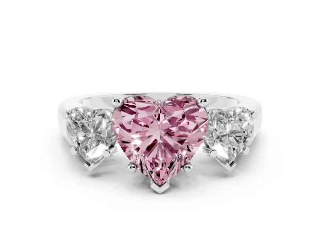 Heart-Shaped 3 Stone Engagement Ring Setting for a Fancy Pink Lab-Grown Diamond | Sterling Silver - Design NV-24828